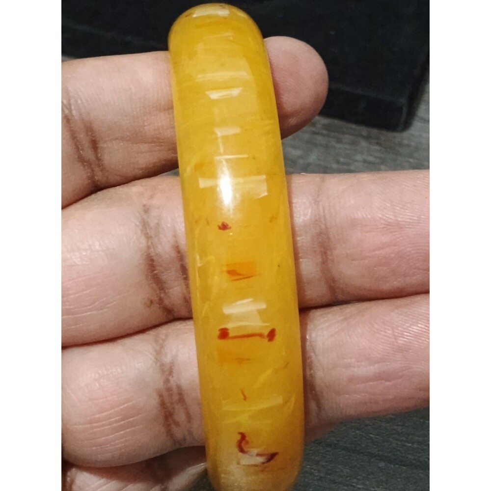 Yellow Lucite Red White Flecked Vintage Bangle
